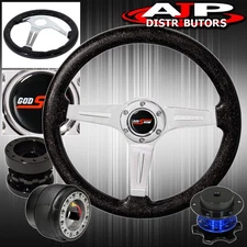 Black Extender + Quick Release + Metallic Black Steering Wheel For 94-01 Integra
