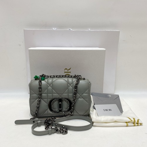 Preloved Christian Dior Caro Gray Quilted Leather Chain Crossbody Bag