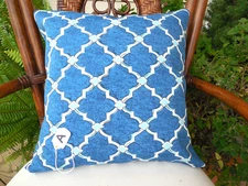 Modern Blue Outdoor Deck toss zipper closure pillow cover Teal Geometric 16 x 16