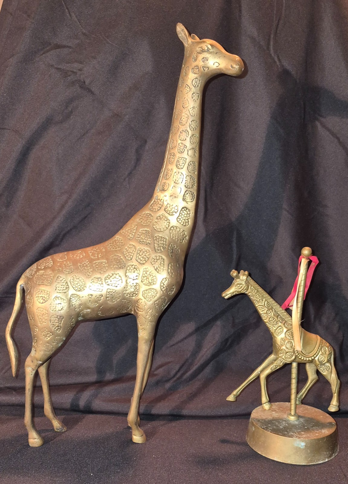 Vintage Textured Brass Giraffe Set - Statue & Carousel Music Box Project-Pair