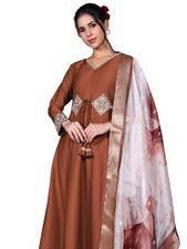 Women's Cotton Silk Embroidered Anarkali Kurta Palazzo with Dupatta Set