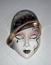 MASCHERA VENEZIANA DAMA ANNI '30, CERAMICA E ORO 16X23cm  vintage '90