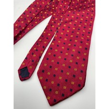 Brooks Brothers Makers Mens Red Silk Geometric Square Pattern Tie Made in USA