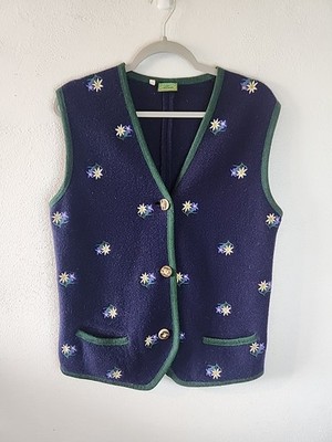 SONNWEND EXKLUSIV  Vintage Blue Wool Vest with Floral Embroidery