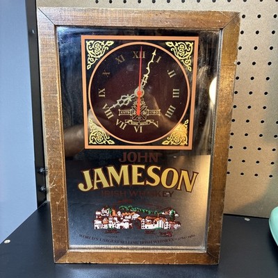 VTG John Jameson Irish Whiskey Mirror Wall Clock Bar Pub Liquor Advertising Sign