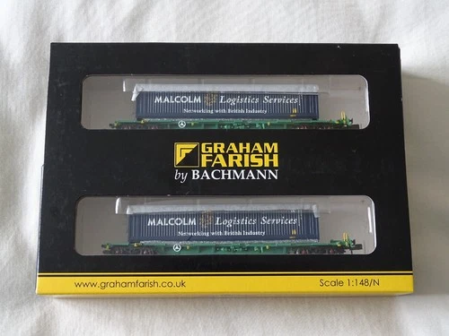 GRAHAM FARISH 377-353 INTERMODAL BOGIE WAGONS 45FT CONTAINERS MALCOLM LOGISTICS