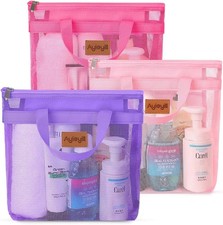 3 Pcs Portable Mesh Shower Caddy Tote Quick Dry Tote Bag Mesh Beach Bags Women
