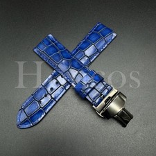18 20 22 MM Leather Alligator Vintage Watch Strap Band Clasp Fits for Rolex Blue