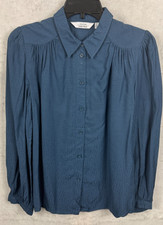 Other Stories Button up Shirt Blouse Blue Textured Cuffs Top Pleats Womens 4
