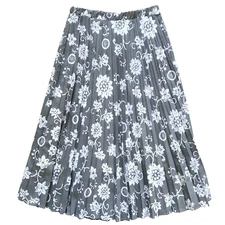 Hubert Gasser Pleated Midi Skirt Womens 46 Large Gray White Floral Elastic Waist