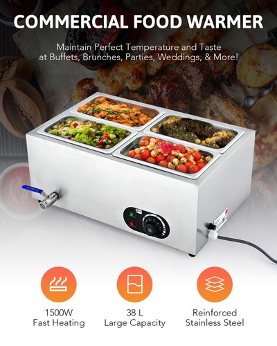 4x1/2 PAN Electric Catering Bain Marie Commercial Buffet Wet Heat Food Warmer