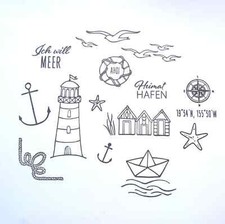 Stempelset, transparente Silikonstempel, Clearstamps Meer Strand Sprüche Bilder