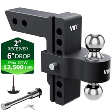 Adjustable Trailer Hitch 2'' Receiver 6'' Drop Rise Tow Dual Ball W/Lock 12500lb