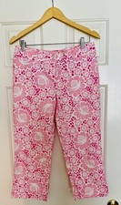 Lilly Pulitzer Pink  White Floral Capri Pants Cotton/Spandex Woman  s Size 6