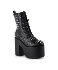 Anthony Wang DF-003 Platform Calf-High Boots - Black with Studs NEW