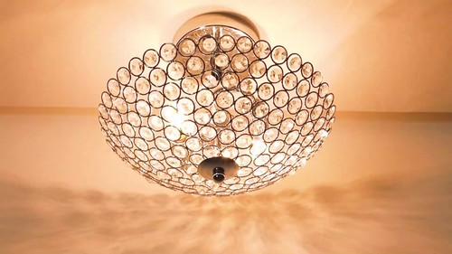 Modern Crystal Ceiling Light Bowl Shape Flush Mount Chandelier 2 Lights Fixtures - Video 1 of 1