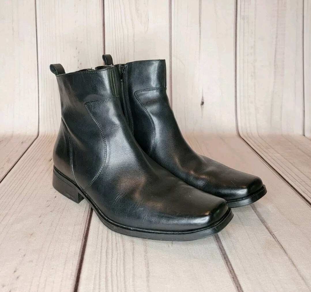 Rockport Men's Toloni Leather Ankle Boots Sz 11 Black SideZip Dress