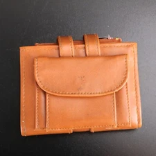 Brown Small Leather Wallet Snap change money 4" x 4.75"
