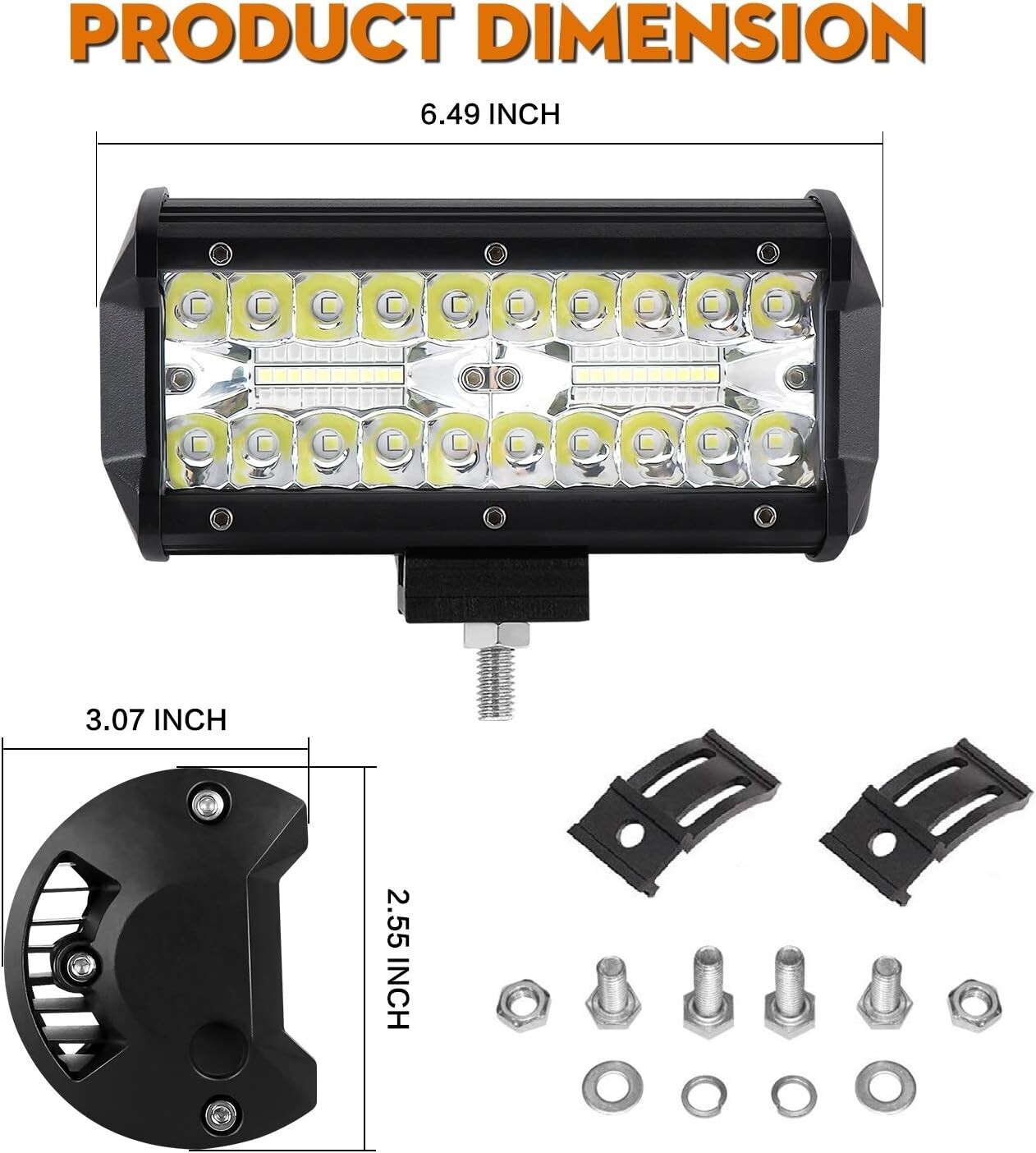 LED Light Bar: 240W 24000lm Spot Flood Off Road Work Lights - Waterproof - 4 Pcs
