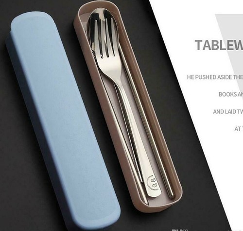 Dinnerware Set Flatware Set Stainless Steel Fork Spoon Chopsticks w/Travel Case - Picture 6 of 7