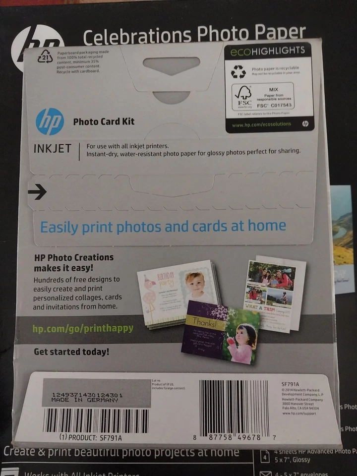 HP Photo Card Kit SF791A for Inkjet Printers 10-5x7" w Envelopes and 5 - 4x6" - Image 2 of 2