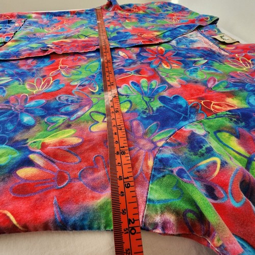 VTG Cottonality Scrubs Top Snap Buttons Bright Color Flowers Hearts Pockets XS - Picture 14 of 15