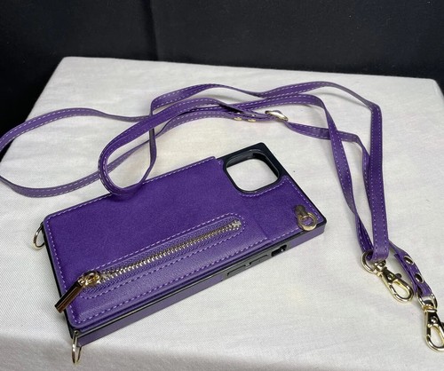 Cell Phone Case Cover Skin in Purple IP13 6.1 Coin Purse and Strap