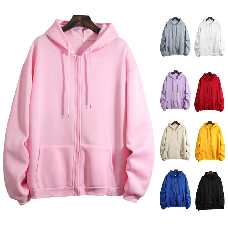 Womens Long Sleeve Hooded Sweatshirt Ladies Casual Baggy Zip Up Hoodies  Jacket