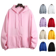 Womens Long Sleeve Hooded Sweatshirt Ladies Casual Baggy Zip Up Hoodies Jacket