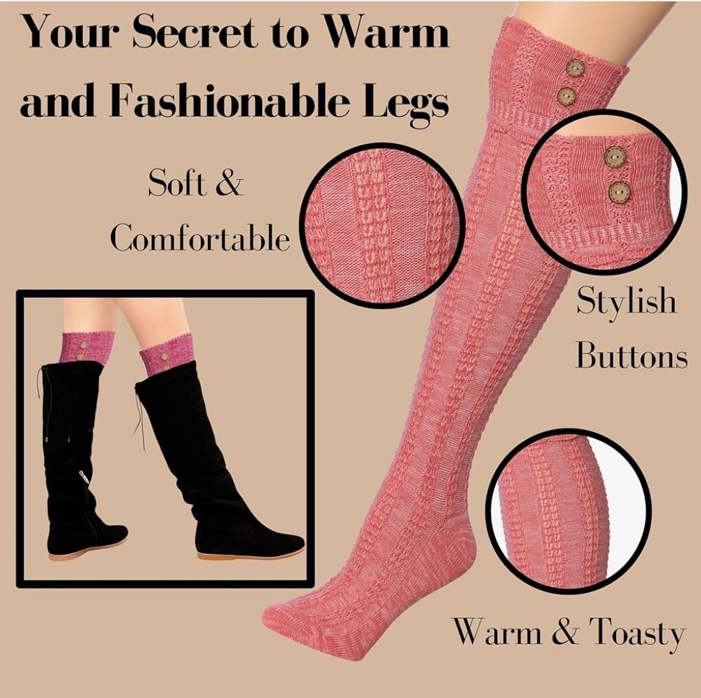 NWT Tipi Toe Marled Light Blue Cable Knit Knee High Boot Socks Over Knee Socks