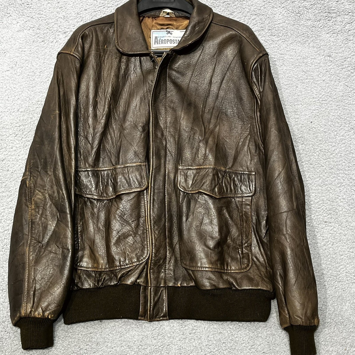 Aeropostale Bomber Jacket Leather Vintage Mens Large Brown Aeropostale Bomber Jacket Leather Vintage Mens Large Brown