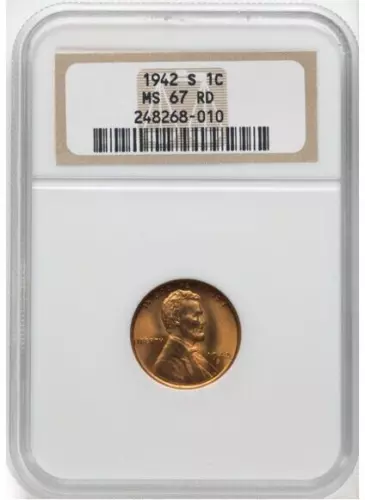 1942-S 1C MS67 Red NGC Lincoln Wheat Cent