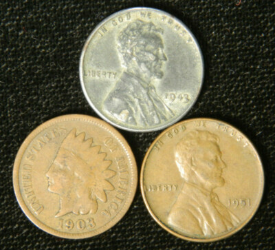 #ad Old US Coin Estate Lot Indian Head Lincoln Wheat amp; Steel Penny Cent 3 Coin Set $6.59