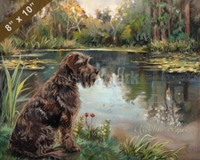 Wirehaired Pointing Griffon painting by a tranquil pond 8x10 Print