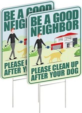 Clean Up After Your Dog Signs 2 Pack 12"x9" with Metal Stake, No Pooping Dog ...