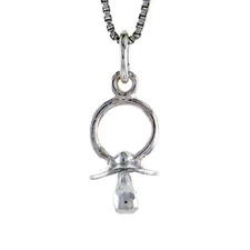 Sterling Silver Pacifier 3D Pendant / Charm, Italian Box Chain  