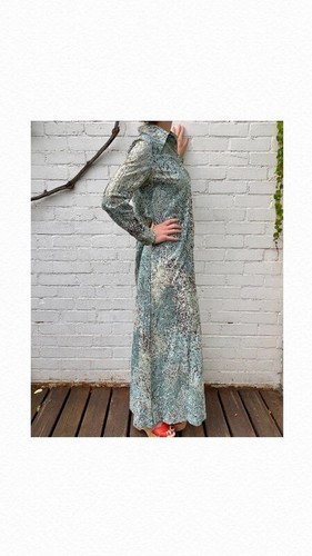 Vintage 70s Maxi Dress Green Size 14 Horrockses Silver Cottage Retro Button up - Picture 5 of 18