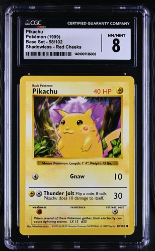 1999 Pokemon Base Set - PIKACHU 58/102 - RED CHEEKS Shadowless | CGC 8 NM/MINT