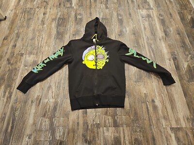 Men's Puma X Rick & Morty Zip Up Black Hoodie Size Small Adult Swim RARE