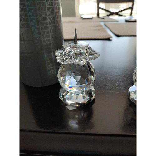SWAROVSKI CRYSTAL CANDLE HOLDERS, PAIR OF 2, WITH BOX - FLOWERED TOP ROUND BASE - Picture 3 of 6