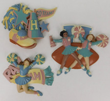 Vintage Homco 1993 Burwood 3 Piece Cheerleader Wall Plaques #3264 Made In USA