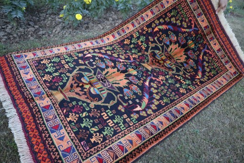 Black Beige Flower Pot Design Rug, Afghan Handmade Wool Rug, Organic Dyes Rug - Picture 13 of 14