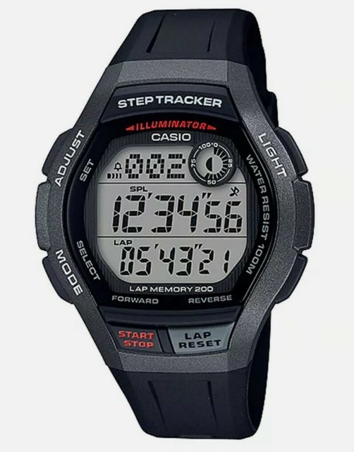 Casio Ws2000h-1av Step Tracker 100 Meter WR Black Resin 5 Alarms Chrono