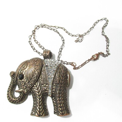 Vintage Elephant Rhinestone Copper Plate Elephant Necklace