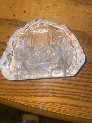 The Last Supper 3D Carved Crystal Block Art Glass Clear/Frosted Sculpture