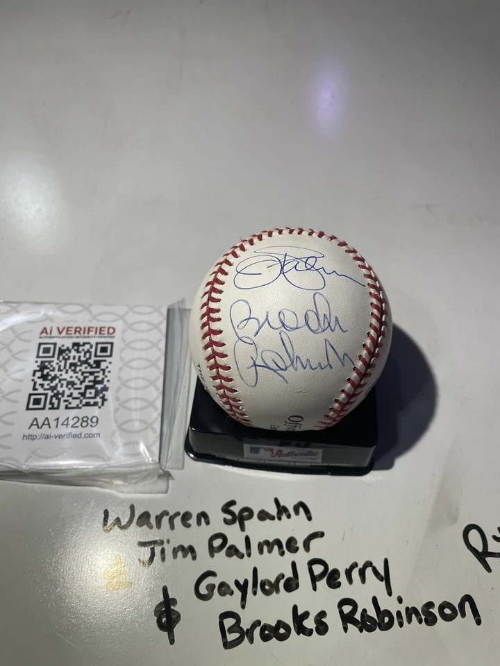RARE 🔥 W SPAHN, J PALMER, G PERRY, B ROBINSON signed autographed baseball COA - Image 2 of 4
