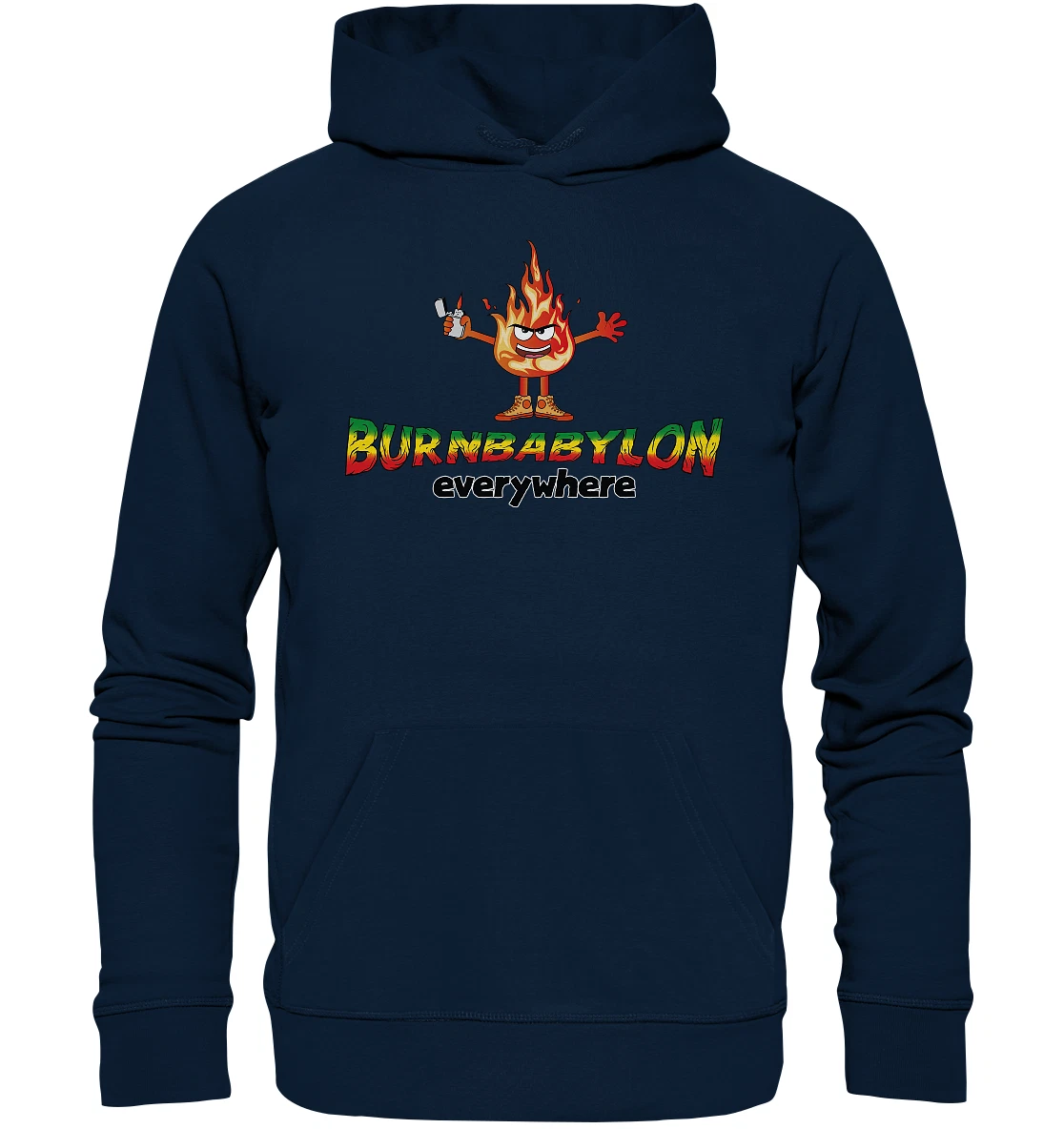 SACAI Burn Babylon Reggae Rastafari Fuoco Giamaica Felpa con Cappuccio 100% Cotone Biologico
