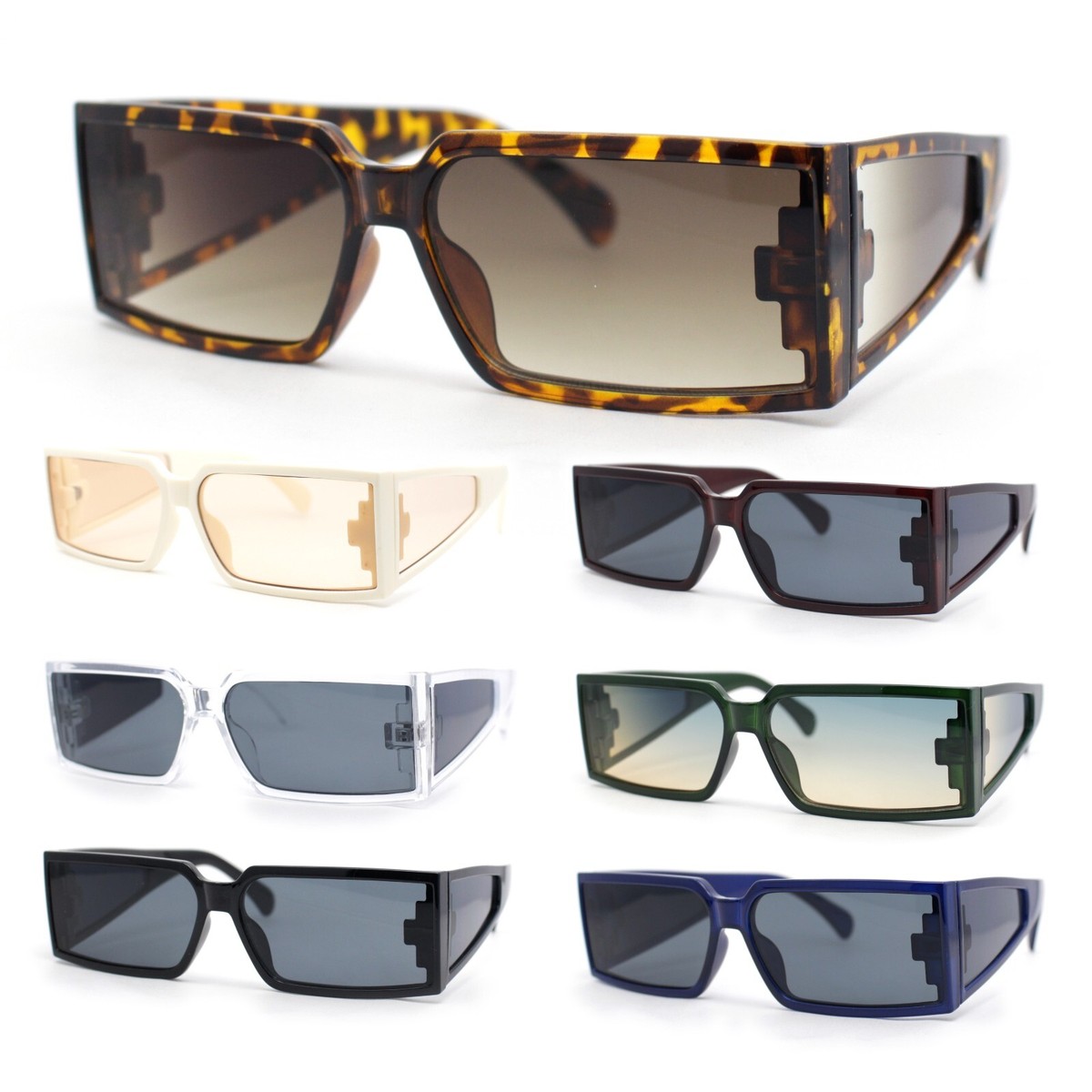 小物  l frame sunglasses 80s Squared Rectangle Thick Temple Side Arm Visor Lens 80s Vibe