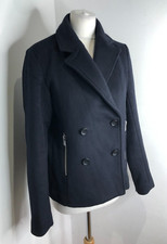 Scotch & Soda Boxy Double Breasted Pea Coat Size 1 Uk 8 10 Vgc Reefer Navy Wool
