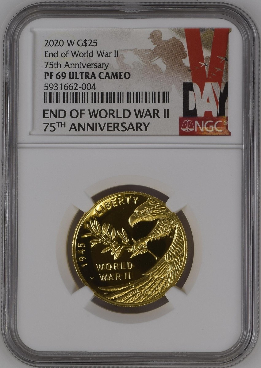 2020 W End of WW2 75th Anniversary $25 gold coin RARE 1/2 oz